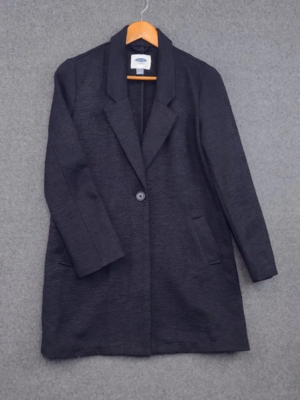 Old Navy Women's Small Black Ribbed Topper Coat Long Blazer Cotton Blend Jacket